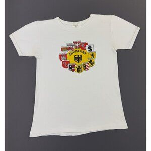 Rare Vintage 80s 90s Germany Flags Art Womens White Shirt Medium Promo Cars Hype